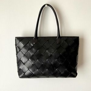 Wilsons Leather Woven Black Leather Tote Bag